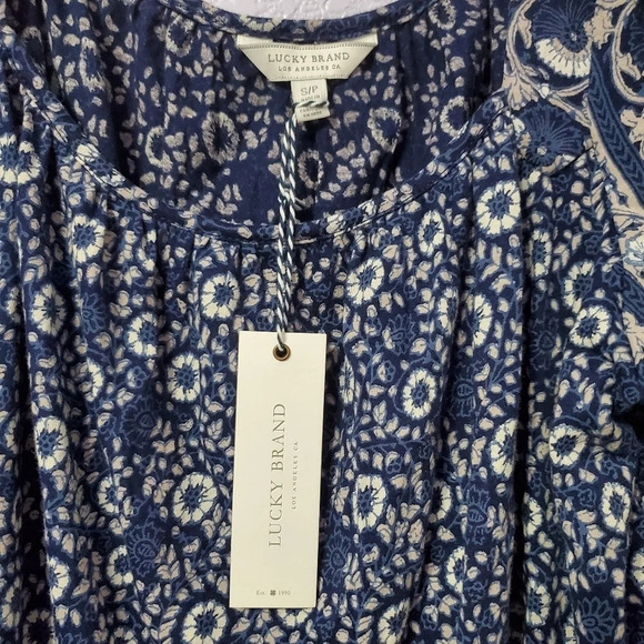 Lucky Brand Border Print Women's Peasant Top S - Picture 4 of 7